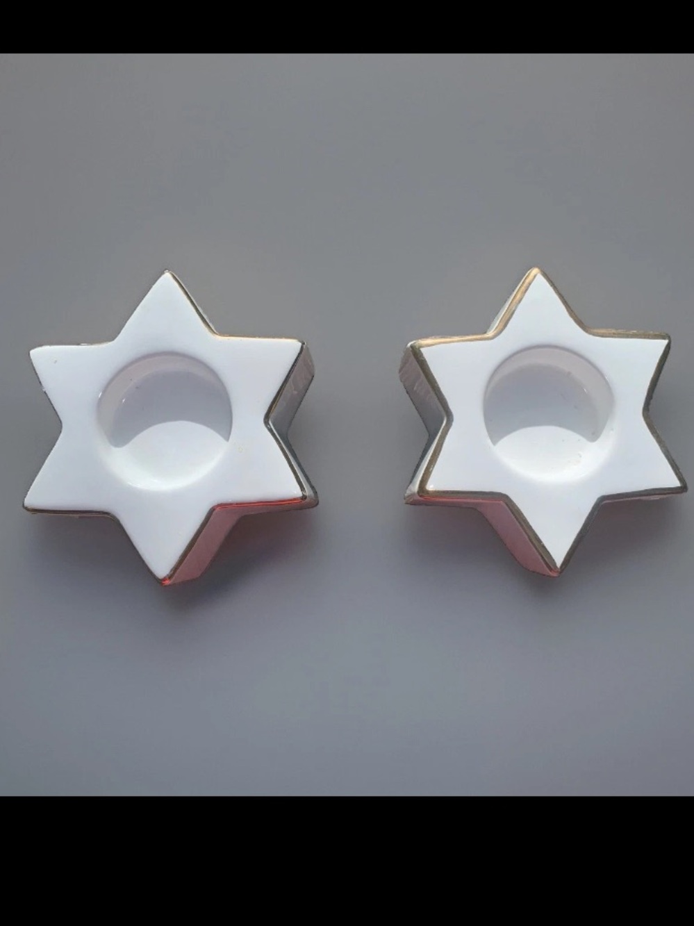 Set of Two Ceramic White & Gold Star Candle Votive Holders Christmas Holiday